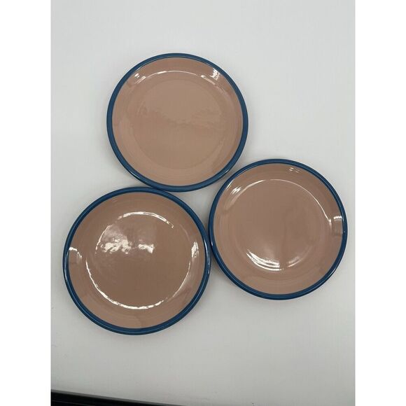 Set Of 3 Rio Century Stoneware Salad Side Plates Japan Pink Blue Vintage 7.5” - Picture 2 of 6